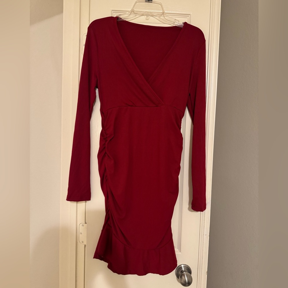 SHEIN Deep Red Long Sleeve Dress NWOT